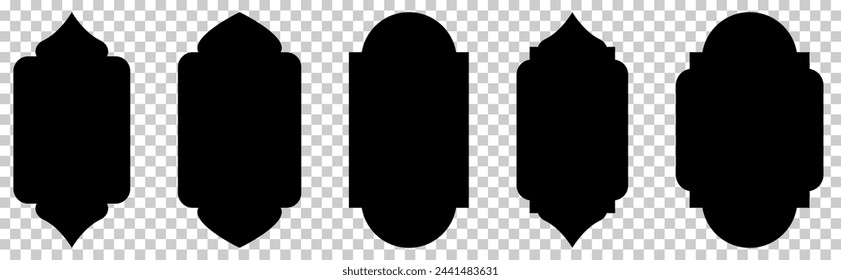 Islamic door and window shapes set. Vector illustration isolated on transparent background