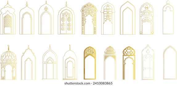 Islamic door and window vector set, Islamic architecture, ornate door design, decorative door and window