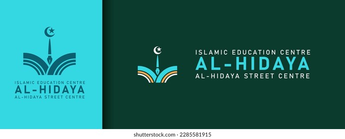 islamic education center logo design Modern. pencil with moon star and quran usable for islamic boarding school. education. organization