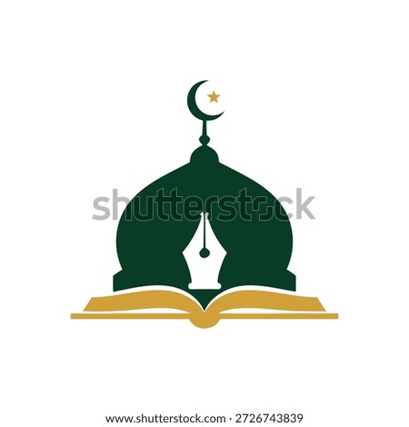  Islamic education logo with mosque dome minaret pen nib and open book icons
