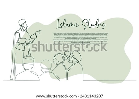 Islamic educational background. Line art of Islamic scholars giving lessons to Muslim students. Islamic theme background