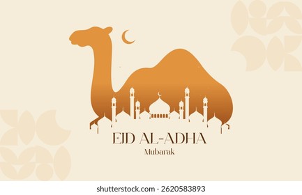 Islamic Eid Al Adha Celebration Flat Background with Sacrificial Animals Silhouette