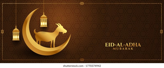 islamic eid al adha mubarak Concept Banner mit goldener Ziege