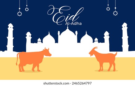 islamic eid al adha mubarak illustration with animal for sacrifice