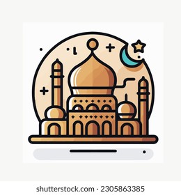  Islamic Eid Al Fitr mubarak religious whimsical icon. Ramadhan Kareem. Eid Al adha