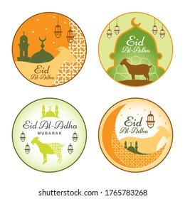 Islamic Eid Al-Adha Mubarak Kareem Green Mosque Goat Greetings