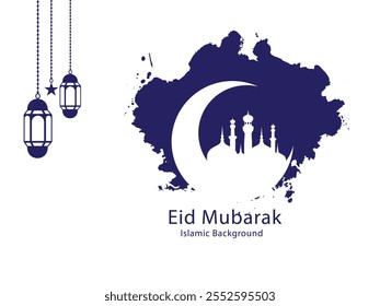 Islamic eid festival greeting with lamp and moon Free Vector