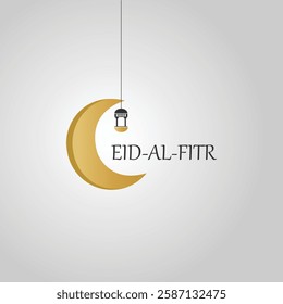 Islamic eid festival greeting with lamp and moon