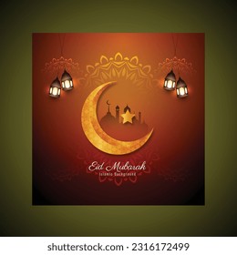 Islamic Eid Mubarak card with stylish crescent moon