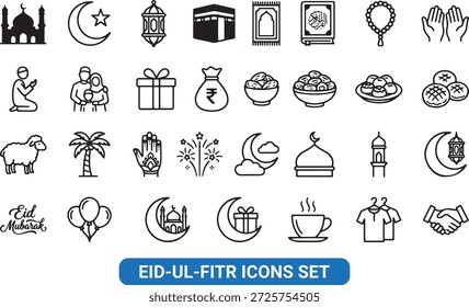 Colección de iconos de la línea de celebración islámica y Eid Mubarak