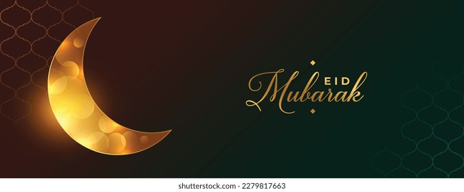 islamic eid mubarak golden shiny moon banner design vector 
