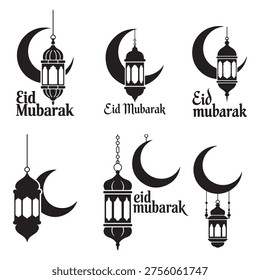 Islamic Eid Mubarak lantern and crescent moon elegant festive design illustration