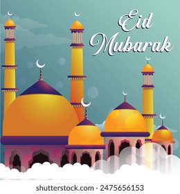 Islamic Eid Mubarak Masjid Illustration vector