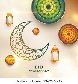 islamic eid mubarak religious background with decorative moon