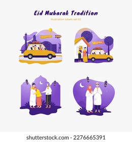 Etiquetas de ilustraciones de la tradición del eid mubarak islámico