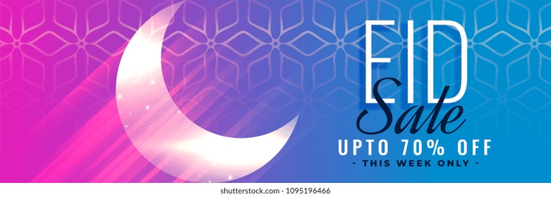 islamic eid sale banner header design with shiny moon