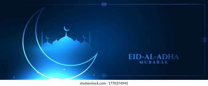 islamischer eid-al-adha-Konzeptbanner in glänzender blauer Farbe