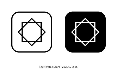 Islamic eight point star icon on black square