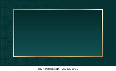 Islamic Elegant Green Background with Islamic Pattern design and Golden Border Frame.