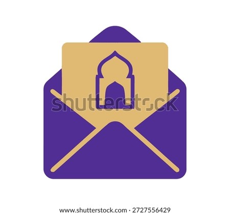 Islamic envelope icon with mosque silhouette, representing religious communication, invitations, or Ramadan and Eid greetings.