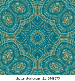 Islamic ethnic mosaic vector seamless ornament. Tile print design. Vintage asian pattern. Pottery decor design. Star symmetry composition.