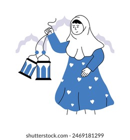 Islamic event, eid al adha decoration, female holding lantern for decoration