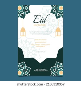 Islamic Event Eid Mubarak Card Frame Background Simple Flat Design