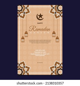Islamic Event Ramadan Kareem Card Frame Background Simple Flat Design