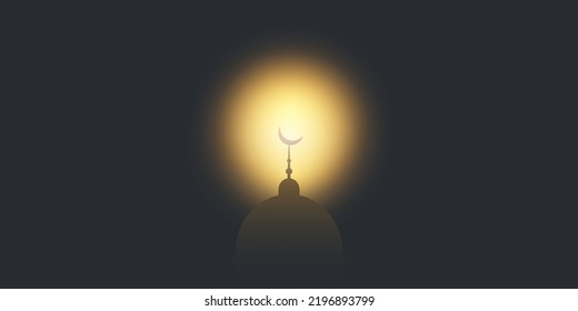 Islamic Faith, Hope Concept, Happy New Hijri Year ( Muharram ) - Greeting Card Template Illustration, Vector Background Design with Mosque Top in the Moonlight, Crescent Moon Symbol