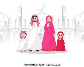 Islamic family greets. Mosque Illustration.