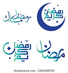 Islamischer Fastenmonat: Gradient Green und Blue Ramadan Kareem Vector Illustration in arabischer Kalligrafie.