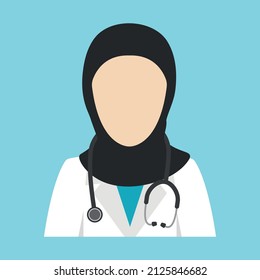 Islamic Female Doctor Avatar Animated Cartoon Vector Illustration Design Wearing Hijab and Stethoscope