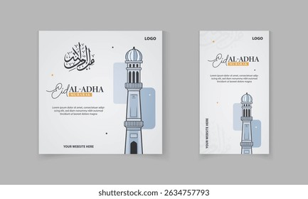 Islamic festival Eid Al Adha social media post and story design template with mosque, star, vector