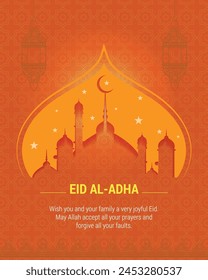 Islamic festival eid al-adha mubarak celebration vector illustration of religious muslim festival