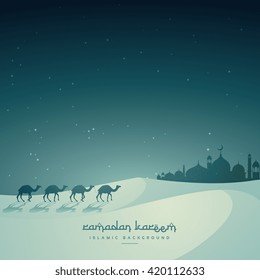 islamic festival eid background with camel and masjid