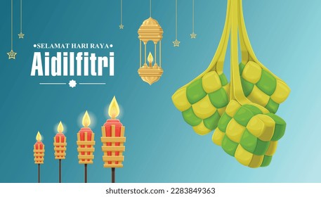 Islamic festival poster background design with ketupat for Hari Raya Aidilfitri, Ramadan Kareem , Hari Raya, Eid Mubarak, Eid al Adha.