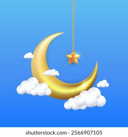 Islamic festival poster design featuring 3D cloud and crescent moon, perfect for Ramadan.