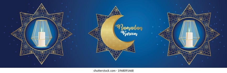 Islamic festival ramadan kareem celebration banner with creative moon and lantern