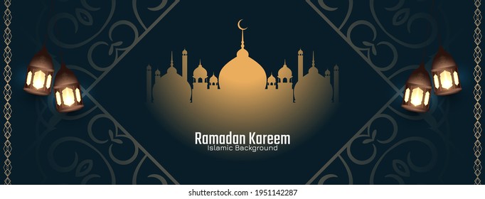 Islamic festival Ramadan Kareem greeting banner design vector