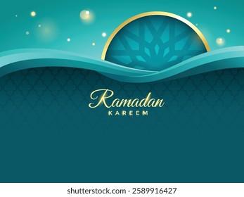 Islamic Festival Ramadan Kareem Greeting with Teal and Gold Accents