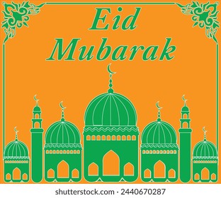Islamic Festival. The script spells, "Eid Mubarak” = And say, “Happy Eid Greetings”.