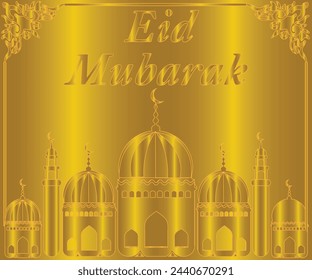Festival Islámico. El guión deletrea, "Eid Mubarak” = Y dice, “Felices saludos de Eid”.