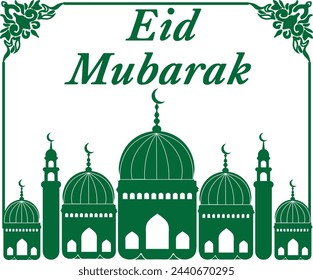 Islamic Festival. The script spells, "Eid Mubarak” = And say, “Happy Eid Greetings”.