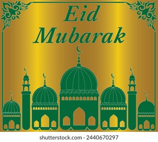 Islamic Festival. The script spells, "Eid Mubarak” = And say, “Happy Eid Greetings”.
