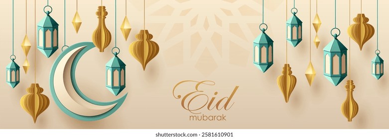 Islamic Festive Eid Mubarak -  Paper Art Origami Hanging Deco