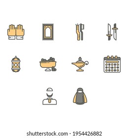Islamic Filled Outline Icon Set. Islamic illustration