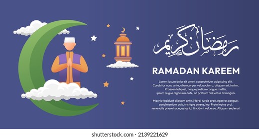 Islamic flat design illustration for happy eid fitr or adha mubarak and ramadan kareem with people character concept for web landing page, banner, social, poster, ad, promotion, book or print media