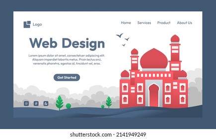 Ilustración islámica de diseño plano para feliz eid fitr o adha mubarak y ramadan mubarak con el concepto de personaje de la gente para página web de aterrizaje, banner, social, afiches, publicidad, libros o medios impresos
