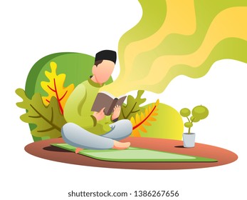 islamic Flat illustration mosque, Ramadhan, quran reading , eid night, can be used for ui, web, banner and many more