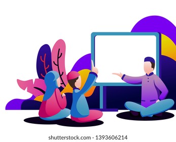 islamic Flat illustration mosque, Ramadhan, quran reading and learning , eid night, TPA,  can be used for ui, web, banner and many more